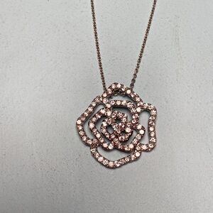 New Gorgeous Sterling Silver & 1.25 Diamonique Diamond Rose Pendant Necklace